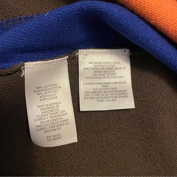 Geometric Boat Neck Knit Sweater 3/4 Sleeve Brown/ Orange/Blue Women’s Sz Small - Picture 4 of 8